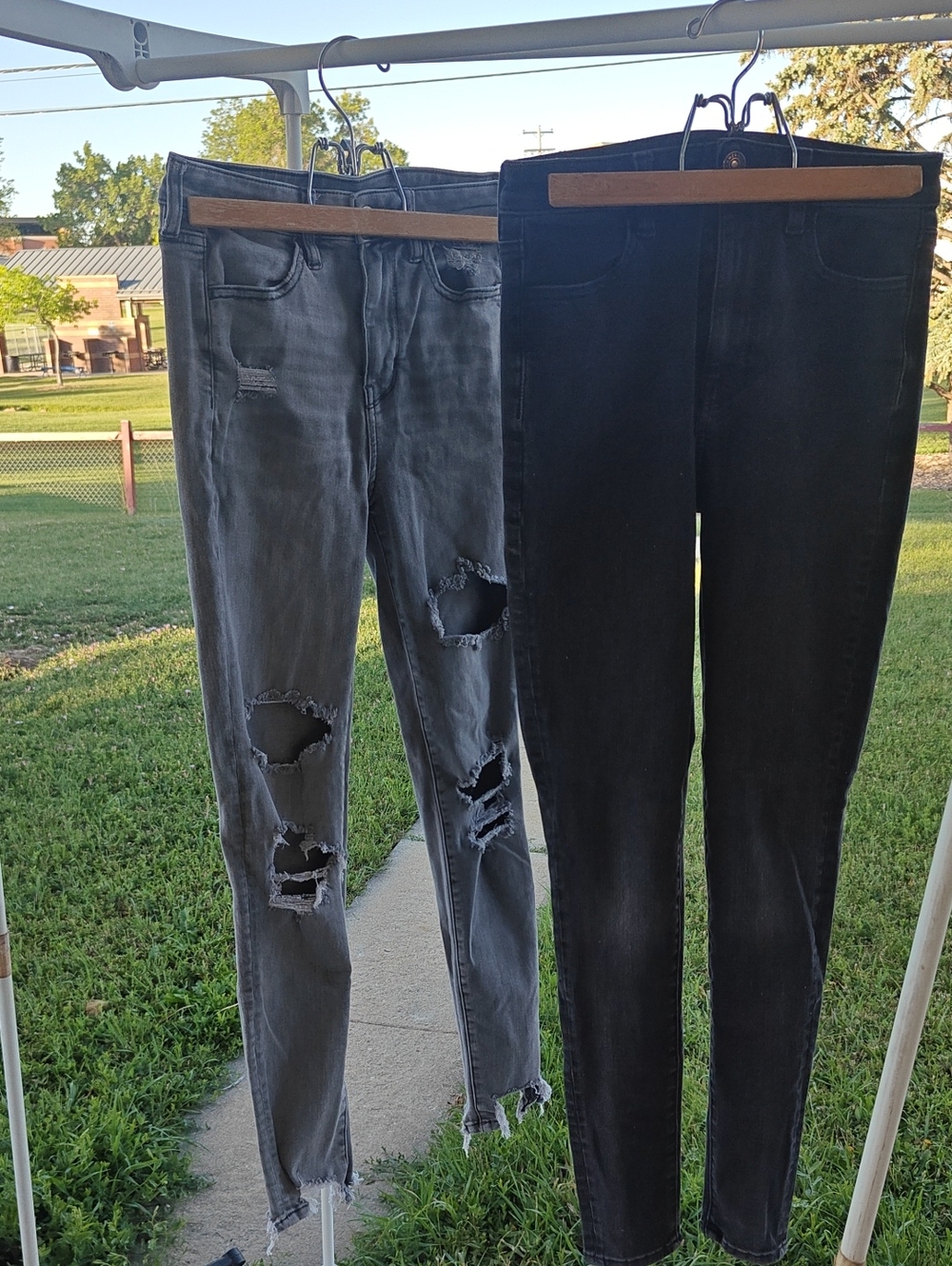 American Eagle Outfitters Grey and Black Super Hi Rise Jeggings Jeans Duo Sz 4